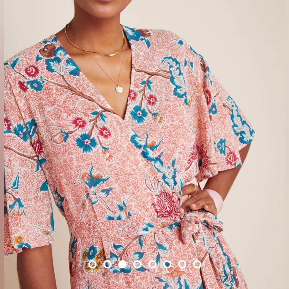 Anthropologie Maeve Adelaide Sheer Floral Wrap Dress - Picture 15 of 16